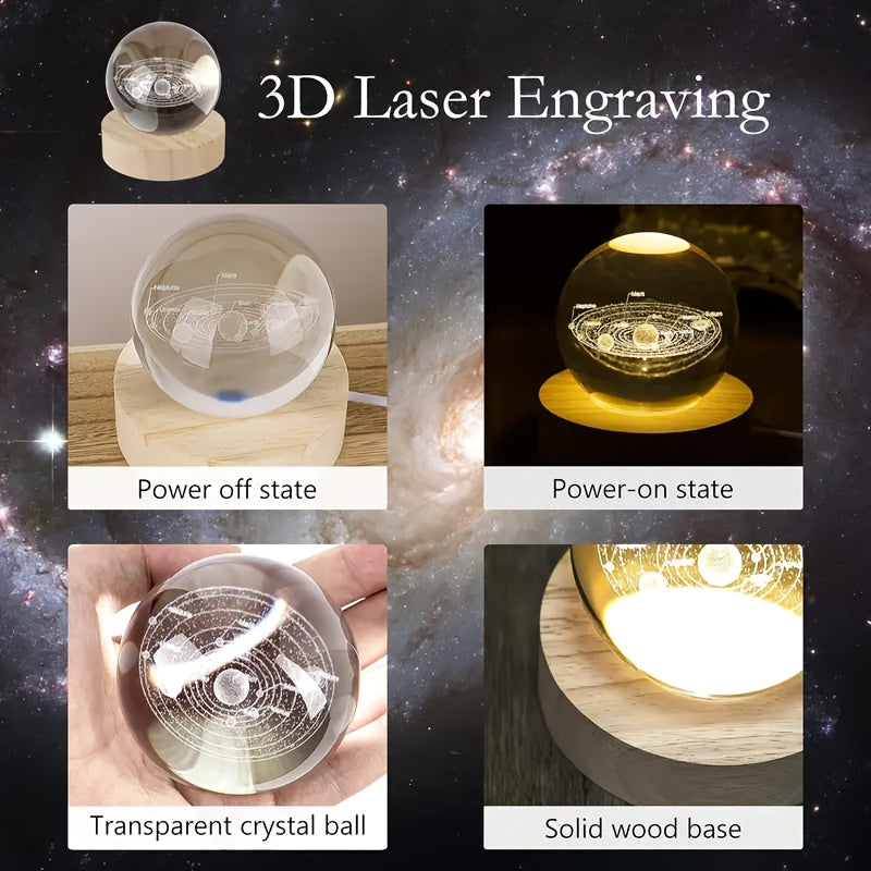 Solar System Crystal Ball Space Decor USB Powered Gift for Astronomy Enthusiasts