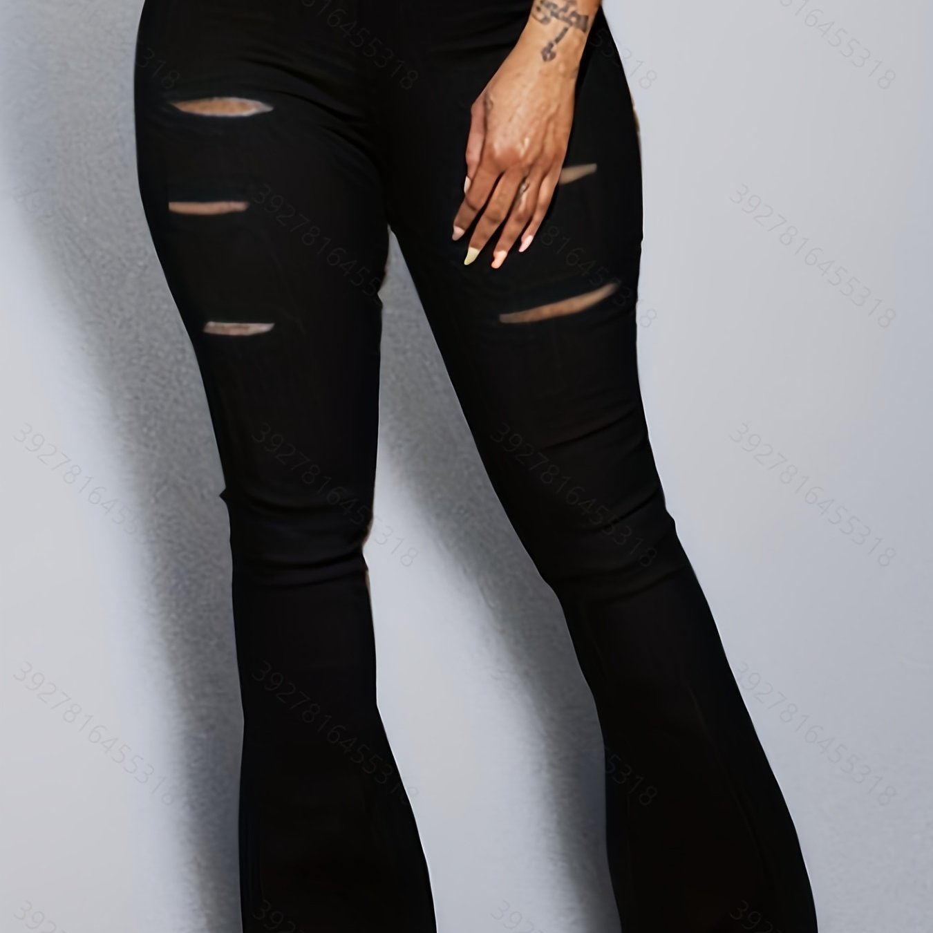 Casual Leggings Women's Plus Solid Ripped High Rise Skinny