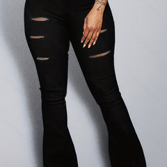 Casual Leggings Women's Plus Solid Ripped High Rise Skinny