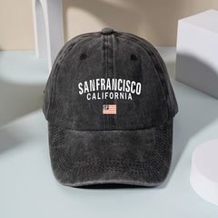 SANFRANCISCO Flag Print Baseball Cap Washed Distressed Solid Sports Hat