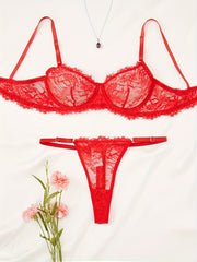 Floral Lace Lingerie Set Push Up Bra & Thongs