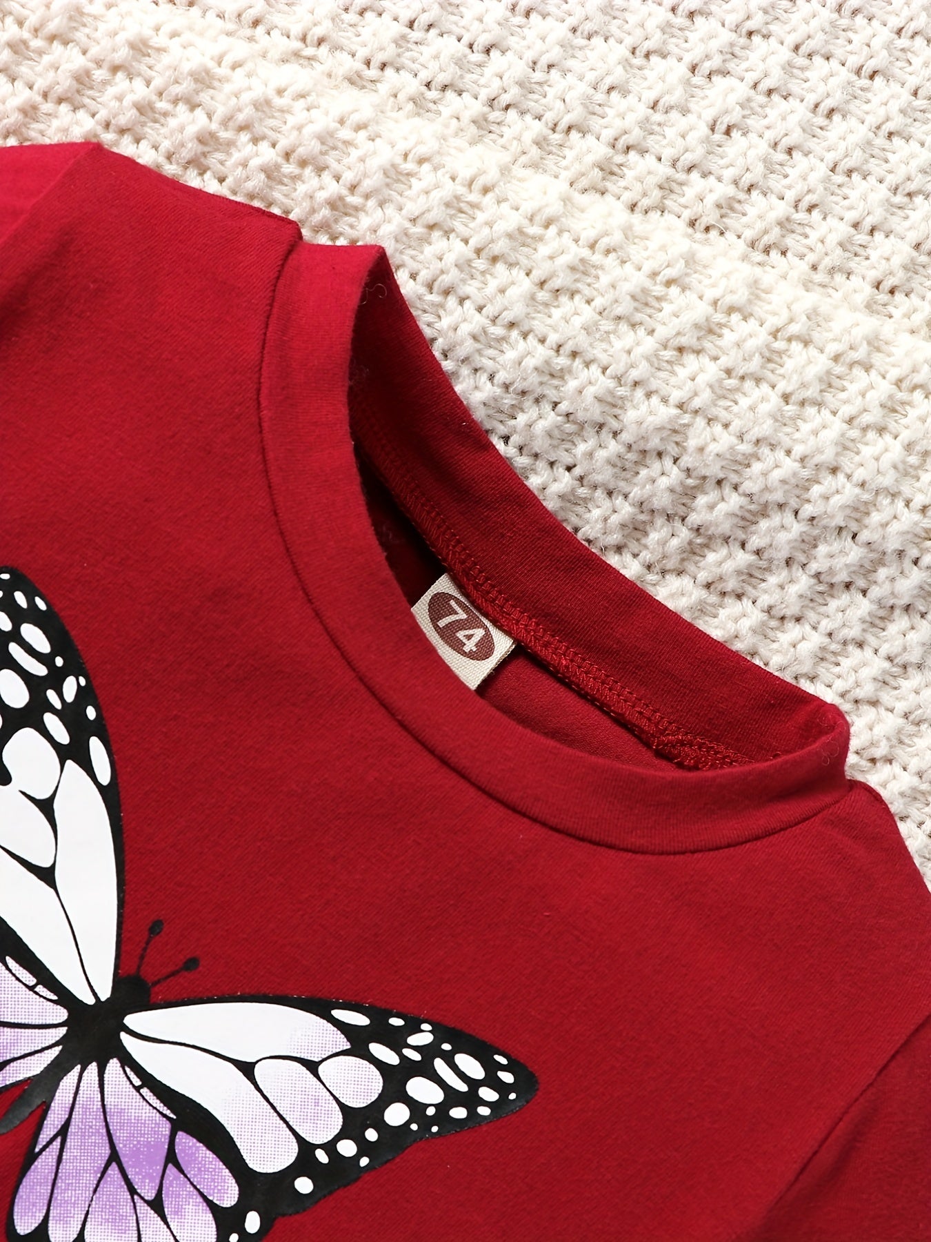 Solid Butterfly Printed Pullover Top & Trousers Suit