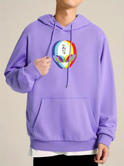 Men's Casual Alien Print Hooded Sweatshirt Long Sleeve Drawstrings