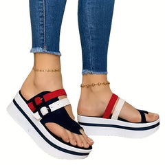 Women's Buckle Strap Platform Sandals Comfortable Open Toe Slip On Shoes