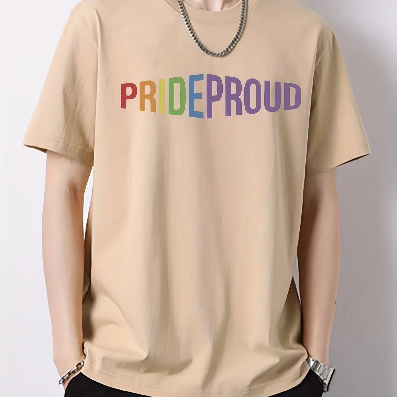 Colorful Letter Pattern Print Men's Graphic Cotton Crew Neck T-Shirt