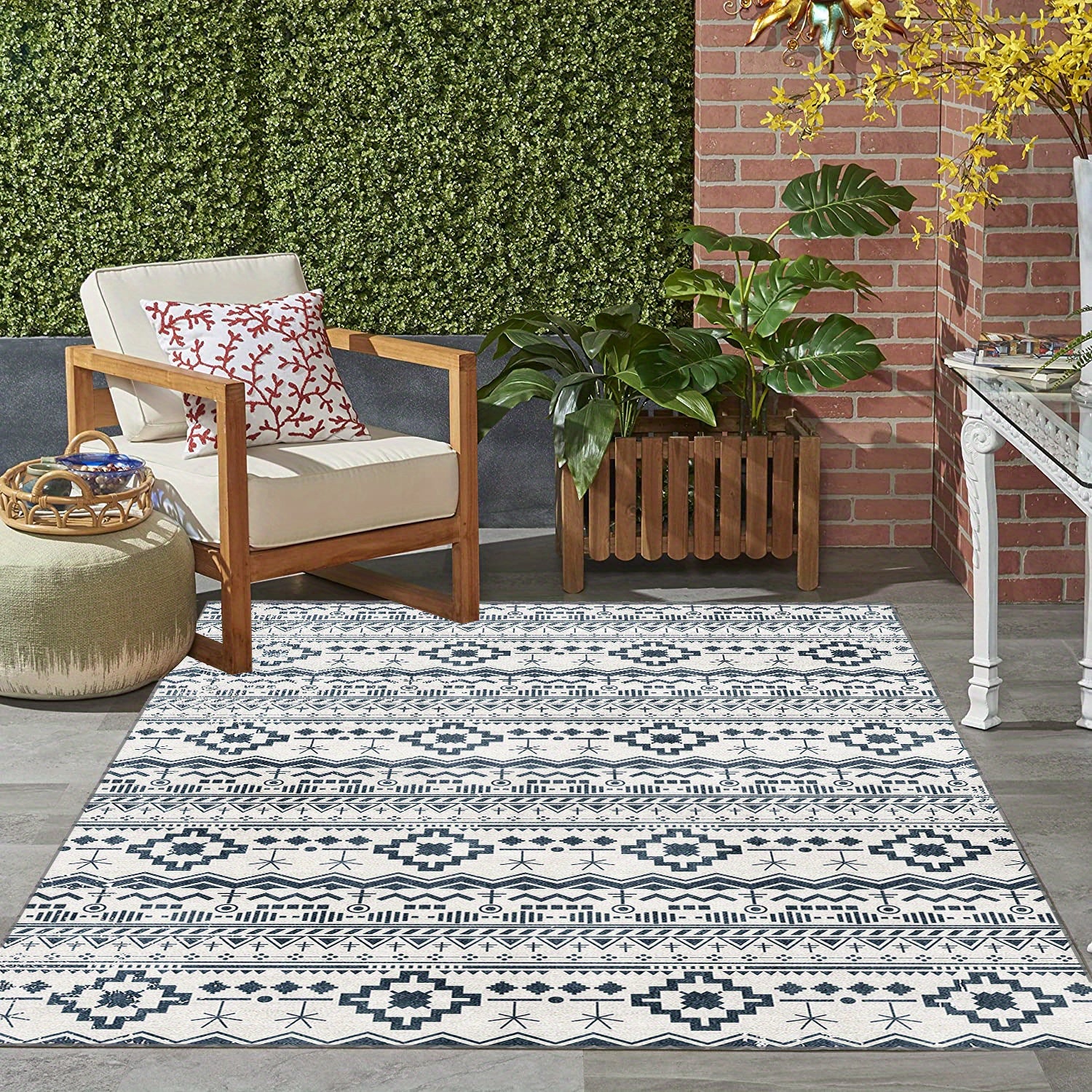 Large Bohemian Reversible Mats Non-slip Plastic Straw Rug Outdoor Area Rug
