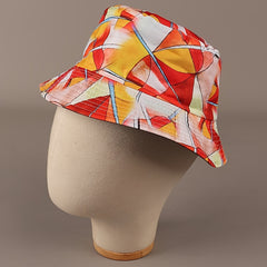 Orange Bucket Hat Geometric Print Fisherman Cap Vintage Lightweight Sun Hat