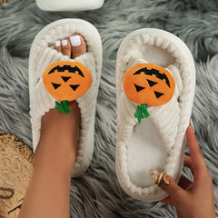 Halloween Pumpkin Decor Slippers Cross Strap Platform Comfort Indoor Shoes