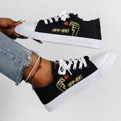 Women's Letter Print Canvas Shoes Casual Lace-Up Sneakers