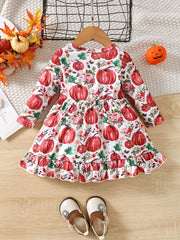 Halloween Baby Girl's Pumpkin Print Dress Long Sleeve