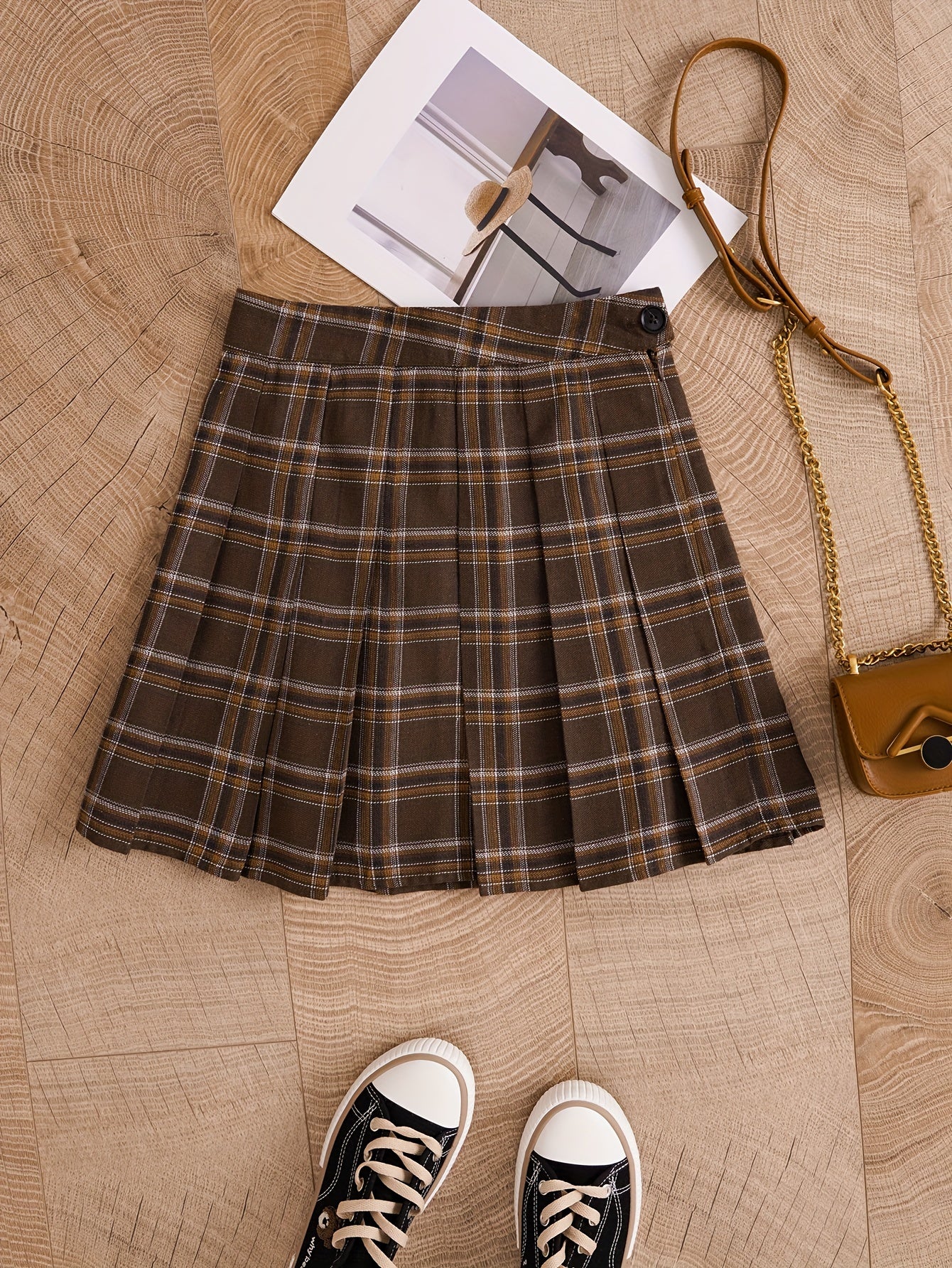 Plaid Print Pleated Skirt Casual Mini Skirt Women's Clothing