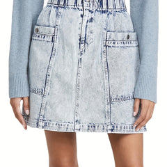 Button Front Denim Skirt with Pockets