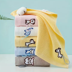 5pcs Cartoon Animal Embroidery Children Face Towel Soft Absorbent Wash Towel