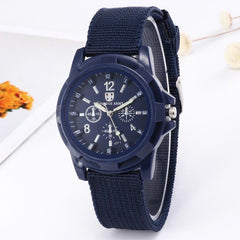 Analog Round Quartz Watch Stainless Steel Case Nylon Strap