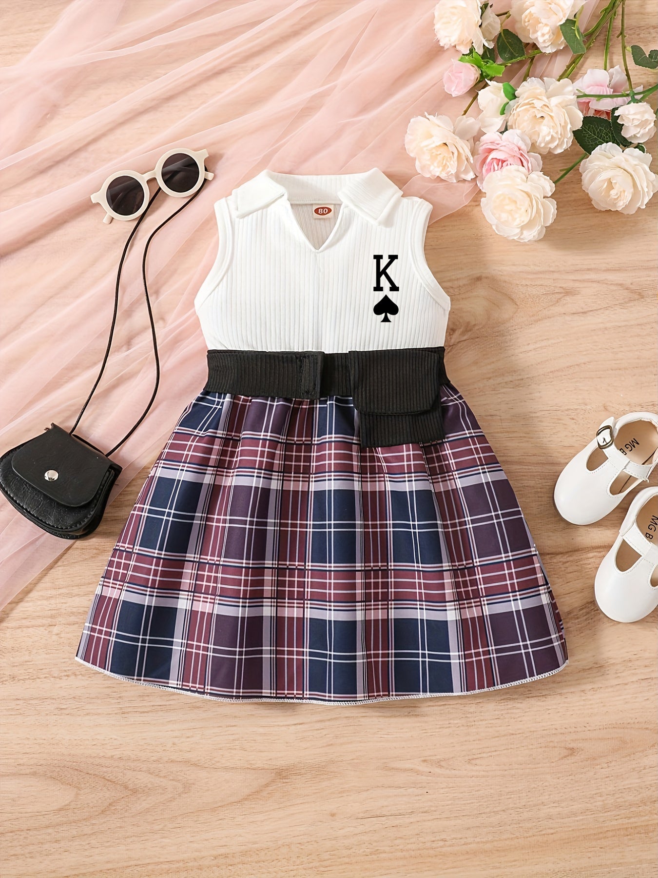 Infant Cartoon Print Pleated Tank Dress 2pcs Set