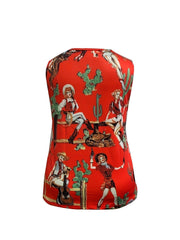 Cartoon Print Tank Top Crew Neck Sleeveless Top