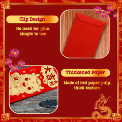 6pcs Red Envelopes 3D Embossing Year Packet Red Golden Lucky Money Pockets