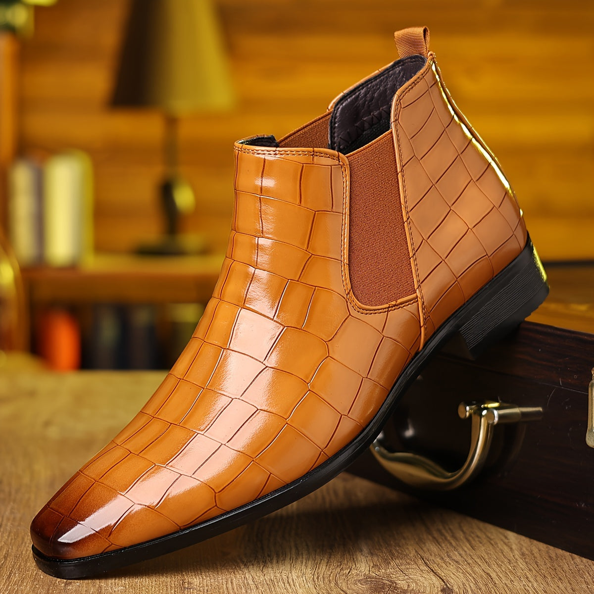 PLUS SIZE Men's Plaid Chelsea Boots Wear resistant Non Slip Boots