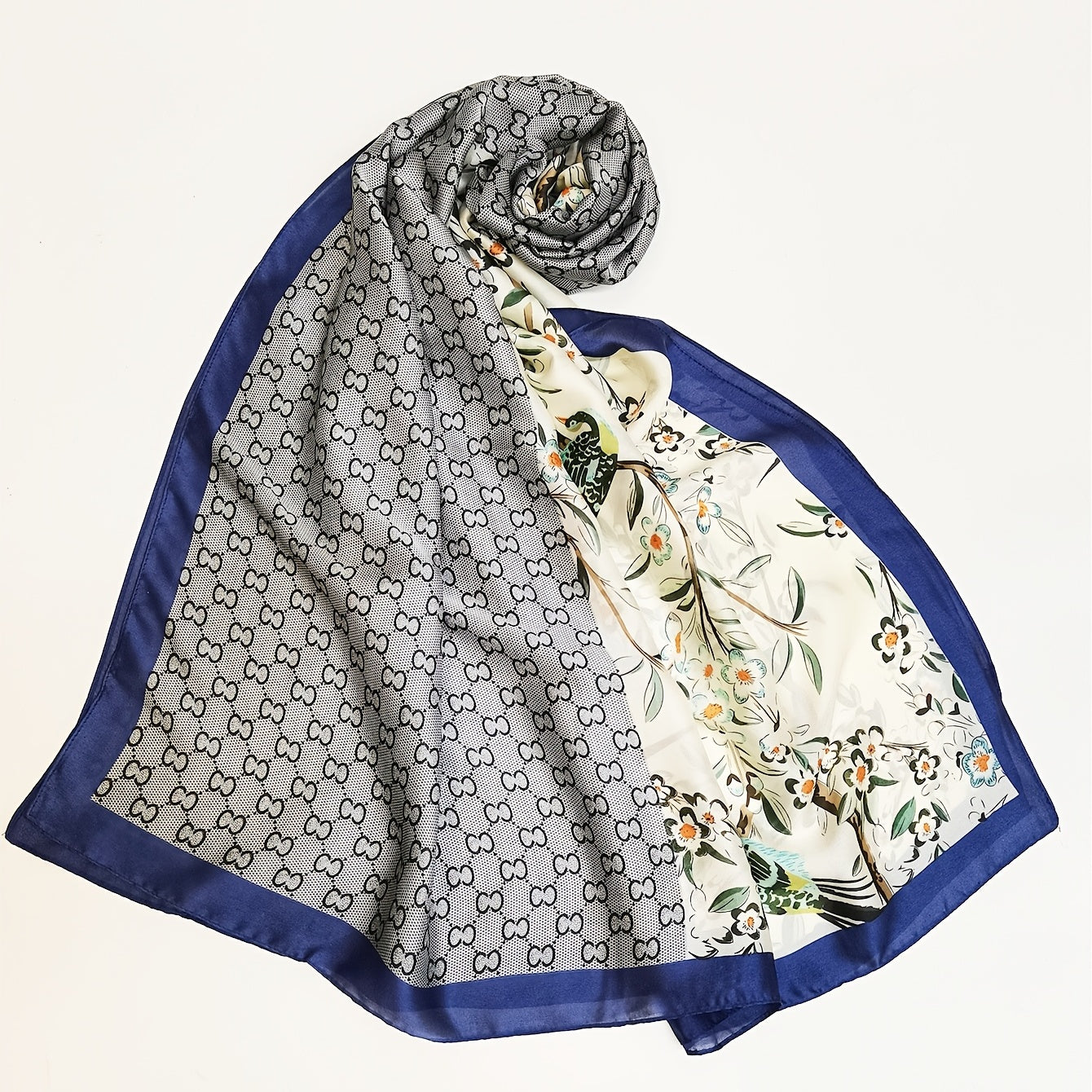 Silk Scarf Flower Print Thin Shawl Head Wrap Bandana Sunscreen Hija