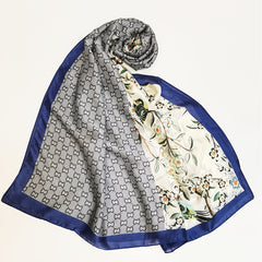 Silk Scarf Flower Print Thin Shawl Head Wrap Bandana Sunscreen Hija