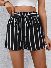 Striped Print Tie Front Shorts Wide Leg Summer Casual Shorts