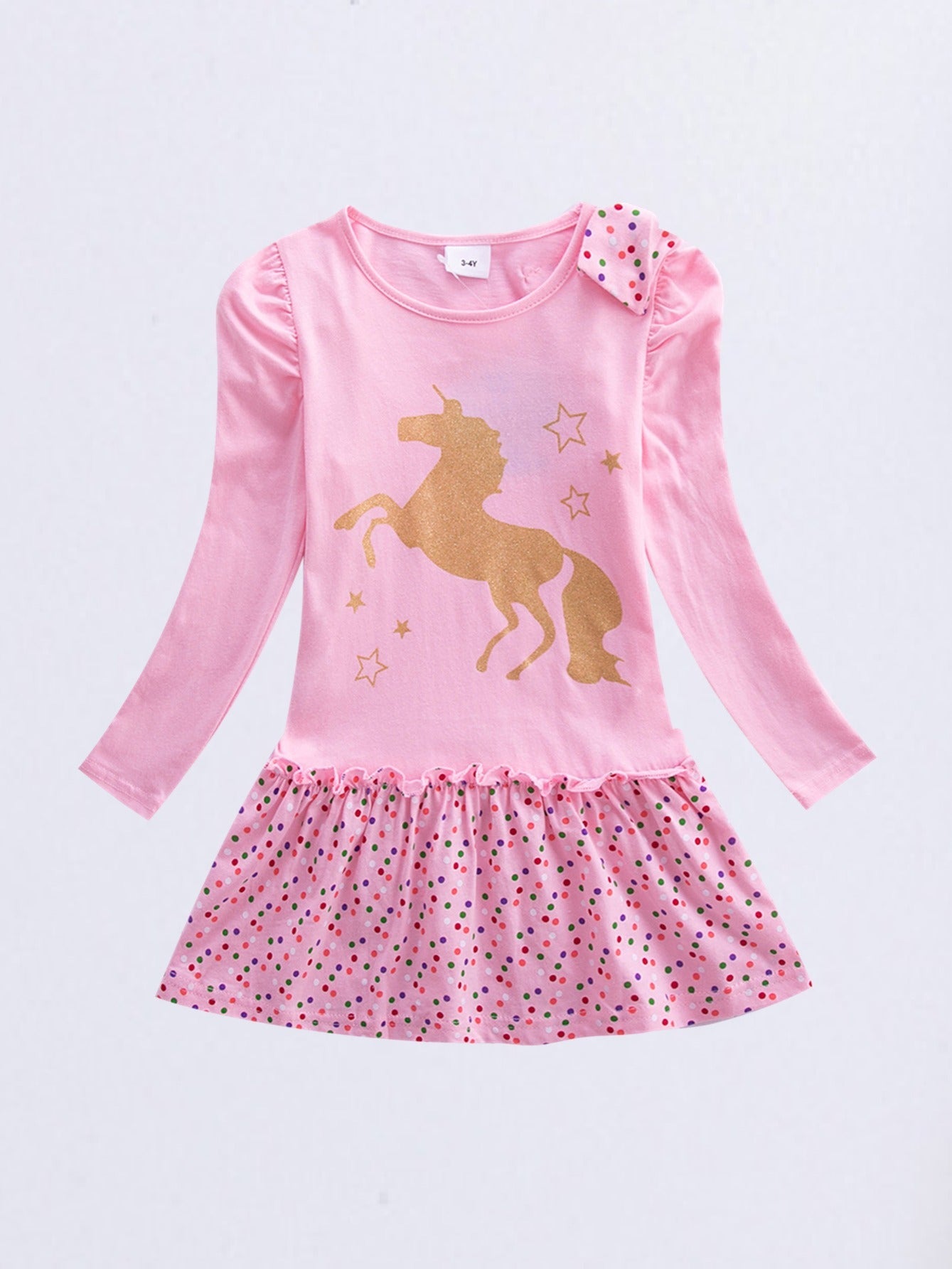Purple Spot Cartoon Dress Long Sleeved
