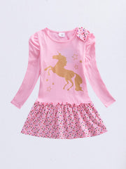 Purple Spot Cartoon Dress Long Sleeved