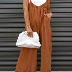Tie Back Jumpsuit Ruched Sleeveless Wide Leg