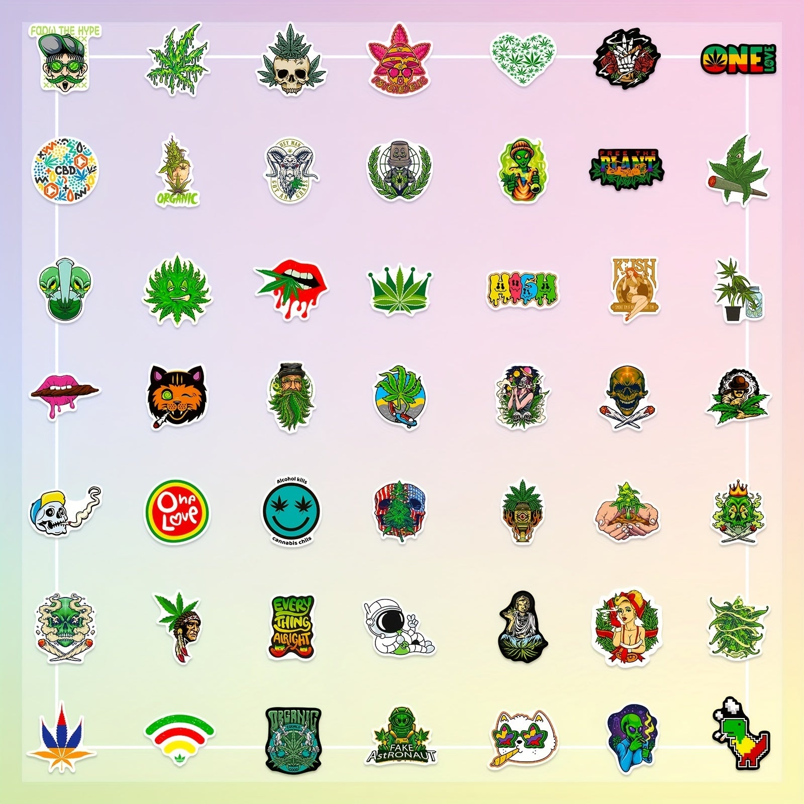 50pcs Cartoon Green Leaves Stickers Creative Graffiti Waterproof Stickers