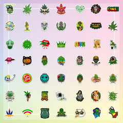 50pcs Cartoon Green Leaves Stickers Creative Graffiti Waterproof Stickers