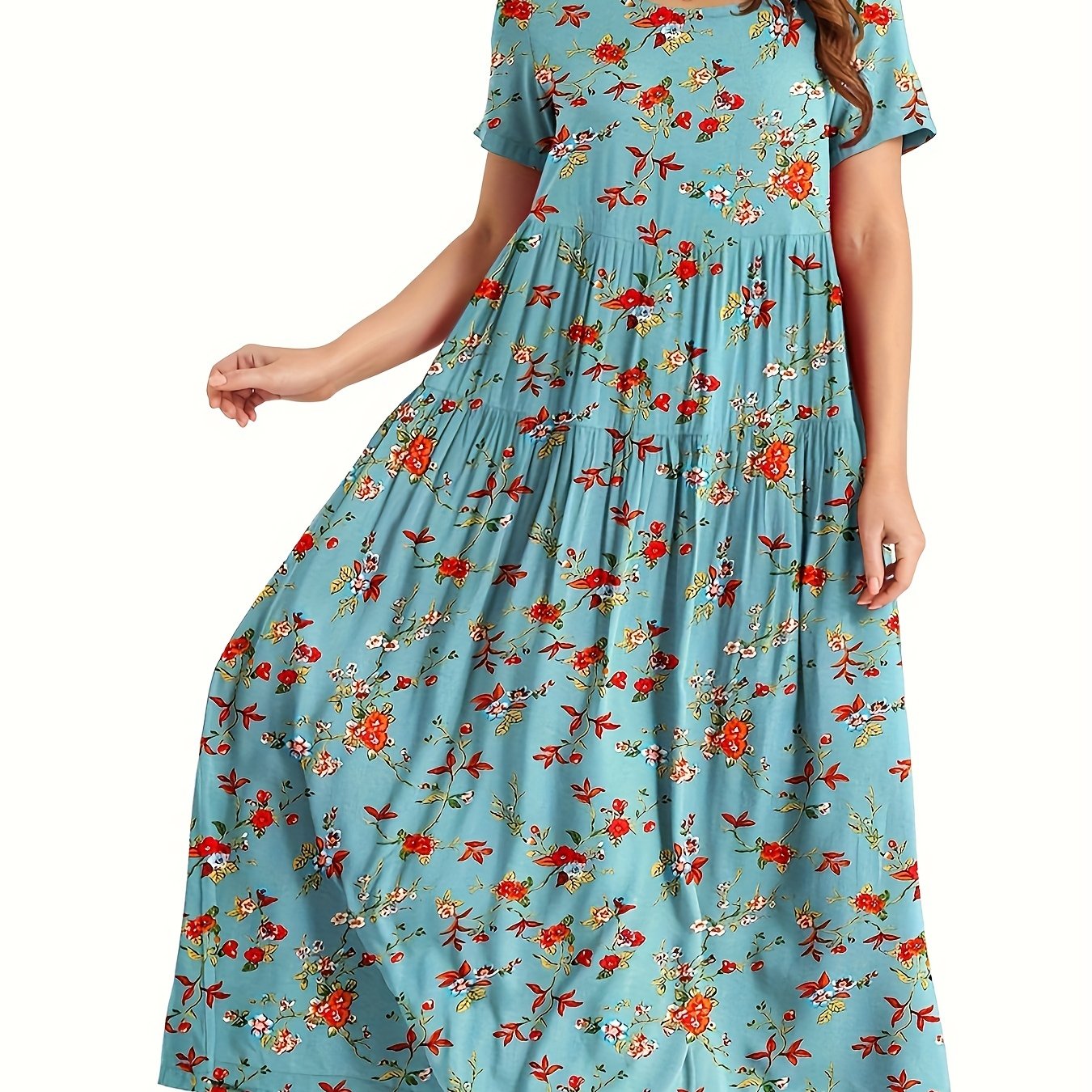 Floral Print Short Sleeve Maxi Dress