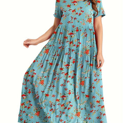 Floral Print Short Sleeve Maxi Dress