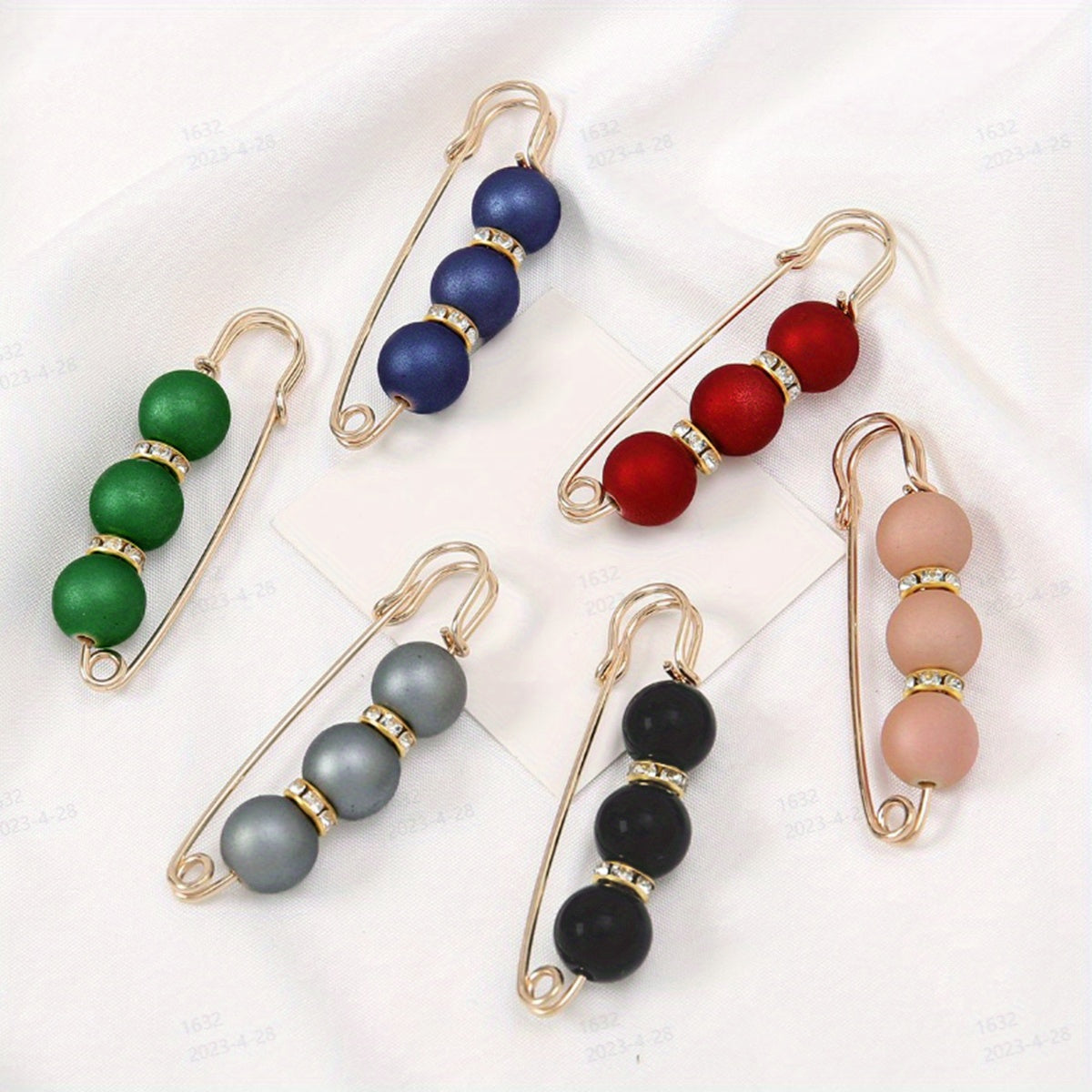 5pc Rhinestone Brooches Pearl Sweater Shawl Clips Scarf Buckles