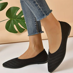 Women's Pointed Toe Ballet Flats Slip On Knit Shoes