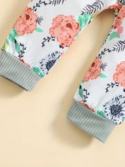 Baby Girls 4pcs Set Long Sleeved Romper Floral Print Trousers