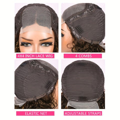 Short Curly Bob Human Hair Wig Honey Blonde 4x4 Lace Closure Wig