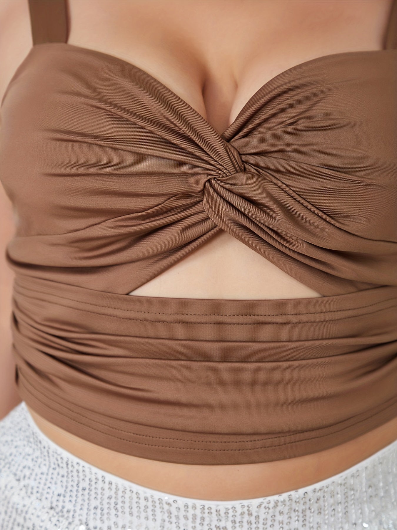 Sexy Cami Top Women's Solid Twist Front Sweetheart Neck Cami Top
