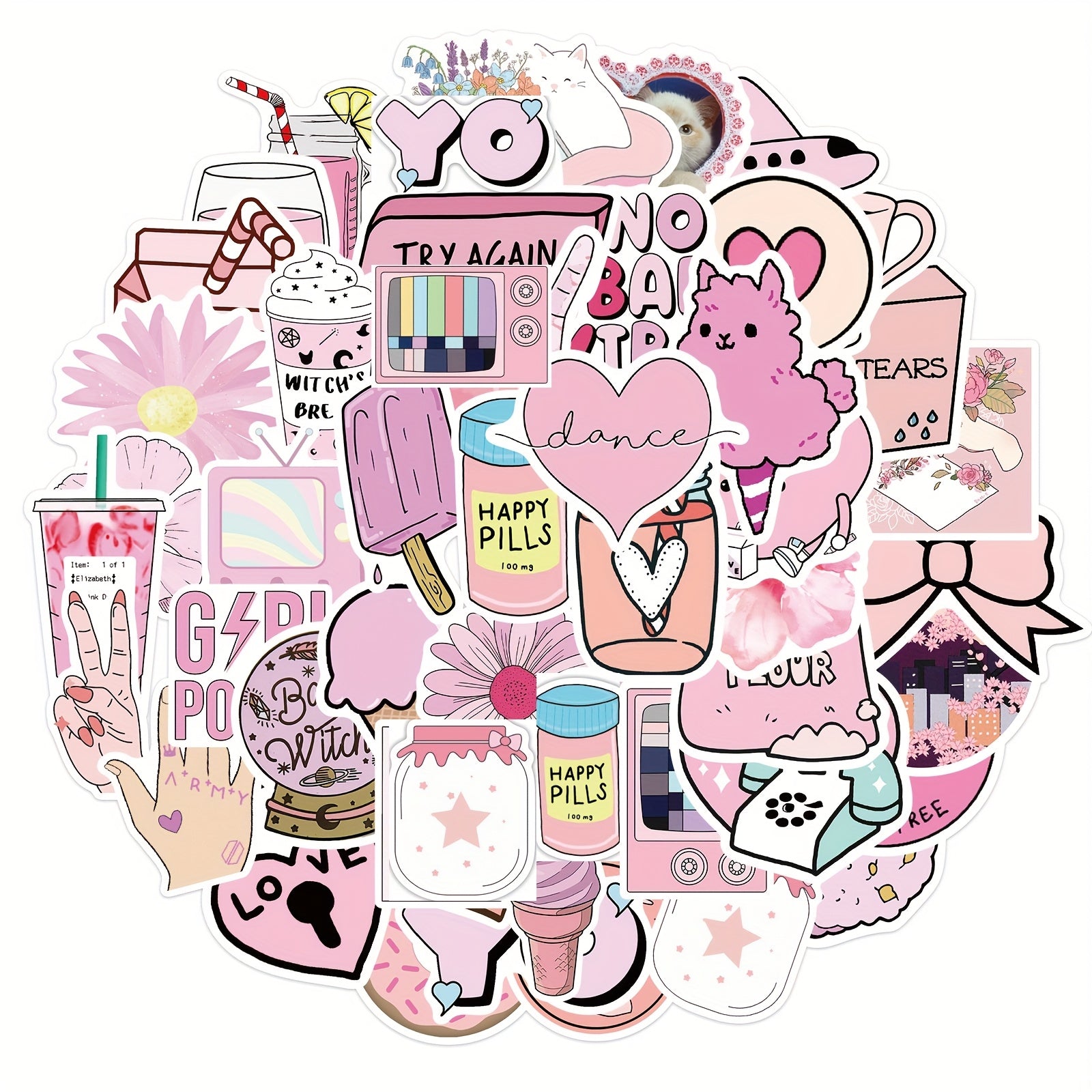 Pink Vinyl Stickers Cartoon Decals for Laptops Water Bottles Phones & More