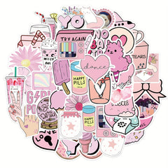 Pink Vinyl Stickers Cartoon Decals for Laptops Water Bottles Phones & More