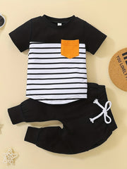 Baby Boys Striped Top Drawstring Sweatpants Set