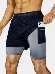 Men's 2-Layer Gym Running Shorts w/ Pockets Breathable Quick Dry