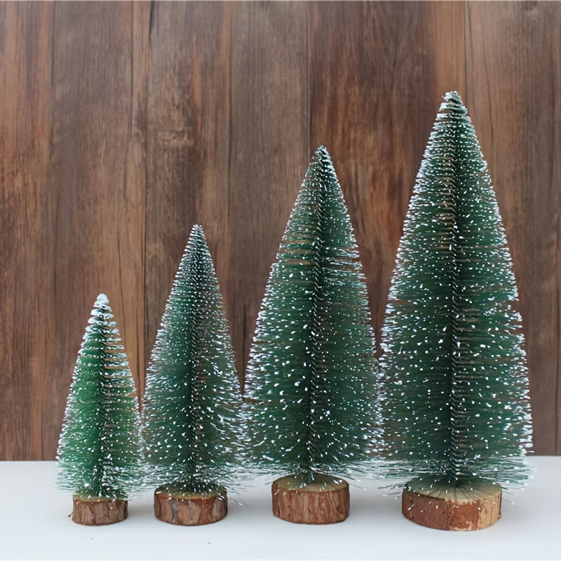 Christmas Tree 3pcs Pine Sisal Snow Frost Ornaments Wooden Base Mixed Sizes