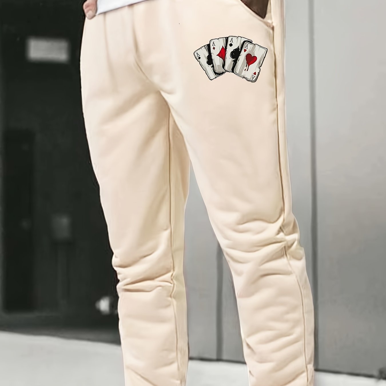 Men's Poker Print Drawstrings Sweatpants for Outdoor Sports