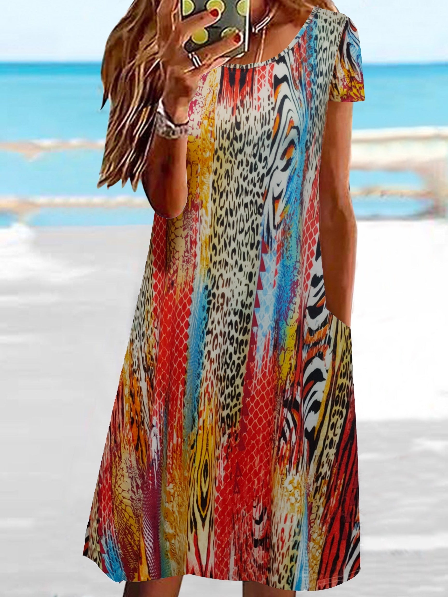 Leopard Print Boho Dress with Pockets