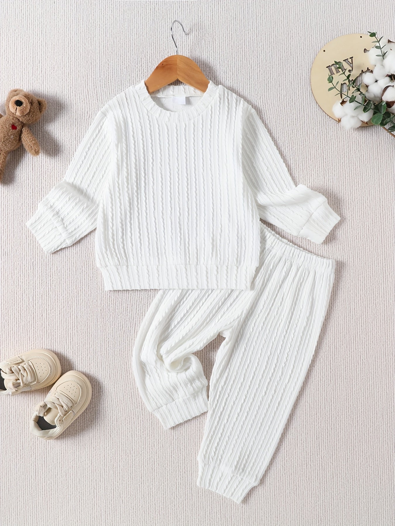 Toddler Girl's Knitted Jacquard 2pcs Outfit Set Solid Casual Clothes