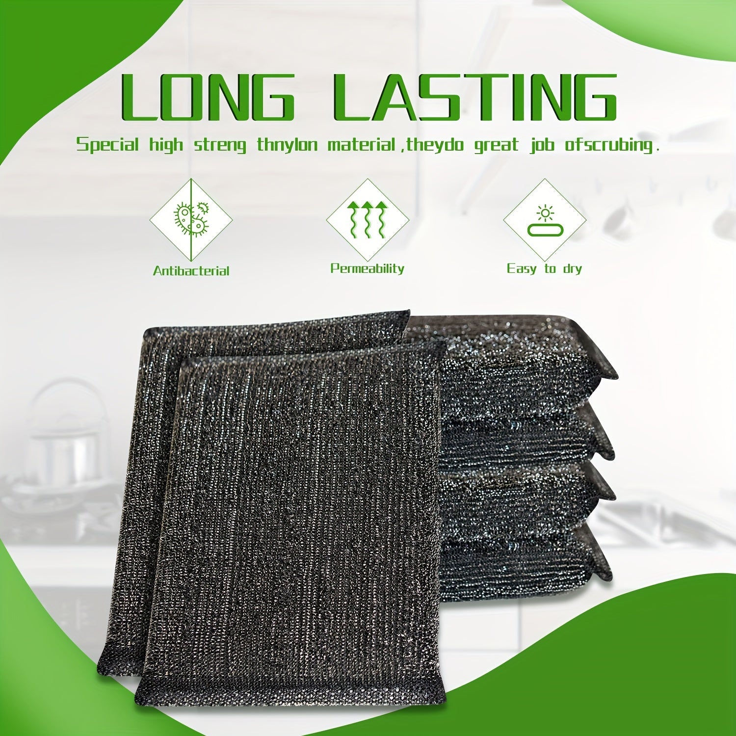 3pcs Steel Scrub Sponges for Sparkling Clean Dishes