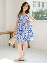 Girl's Cotton Floral Graphic V Neck Princess Dress