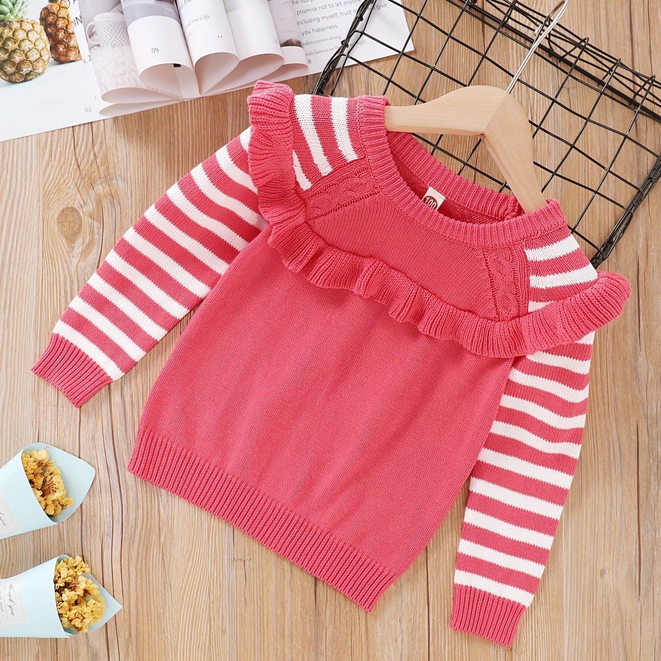 Striped Knitted Girls Sweater Pullover - Fall Winter Casual