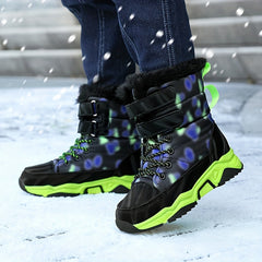 Boy's High Top Snow Boots Warm Fleece Cozy Non slip Boots Plush Comfy Outdoor