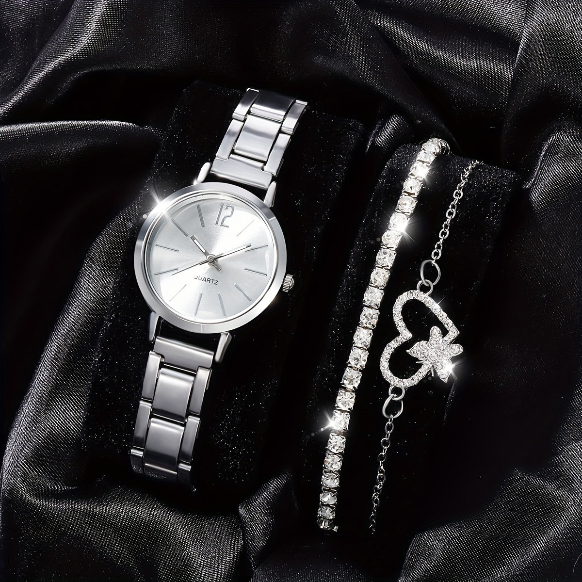 3pcs Small Fresh Alloy Children's Watch Rhinestone Jewelry Set
